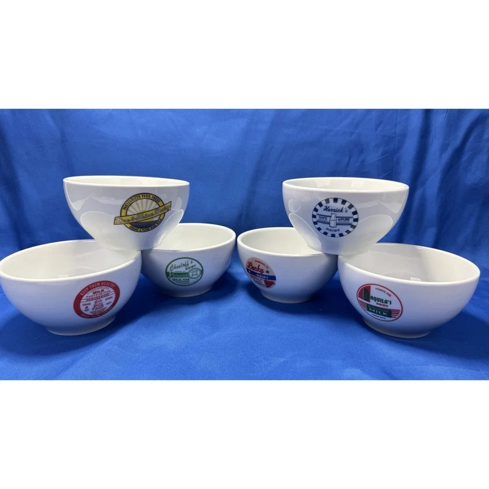 Pottery Barn Dairy Milk Advertisement Cereal Bowls Complete Set of 6 Retired